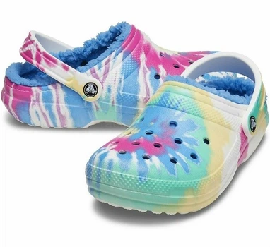 Дитячі Крокс Клог Утеплені Світло Сині Crocs Classic Lined Clog Tie Dye Powder Blue /Multi (34/35, світло синій)