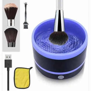 Электрический очиститель кистей для макияжа Makeup brush cleaner, роторная очистка, питание от USB Type-C, сапфировый синий