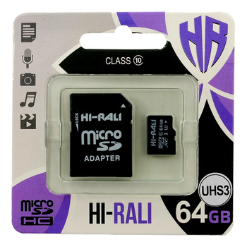 Карта пам'яті microSDHC HI-RALI 64GB Сlass 10 (з адаптером)