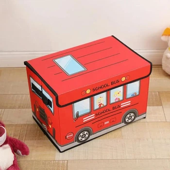 Складаний кошик для іграшок Шкільний автобус, 37x25x25см, Червоний (Контейнер для речей)