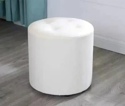 Пуф круглый мягкий из велюра 40*40*43 см белый, круглый пуфик велюровый с мягким сиденьем белого цвета