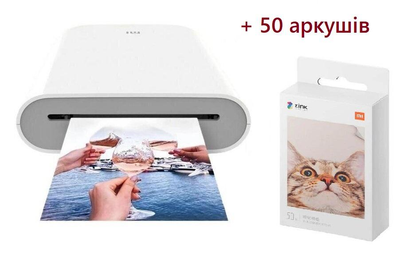 Принтер портативный Mi Pocket photo printer для друку фото + Подарунок 50 листів клейкого фотопаперу