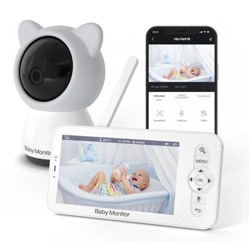 Видеоняня Baby Monitor цифровая WiFi с 5 дюймовым HD экраном, камера 1080Р, 4-кратный зум, с датчиком звука, движения, ночное видение + термометр, радионяня, няня