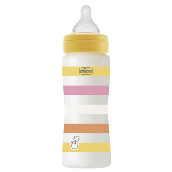 Пляшечка пластик Chicco Well-Being Colors, 330мл, соска силікон, 4м+ (Колір Жовтий)