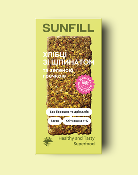 Хлібці зі шпинатом і зеленою гречкою Sunfill, без глютену, 91 г