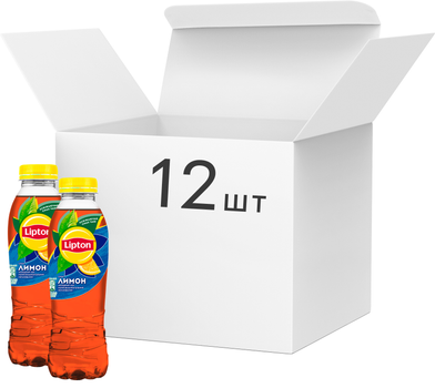 Упаковка холодного чорного чаю Lipton Лимон 0.5 л х 12 пляшок (4823063127554)