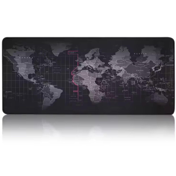 Игровая поверхность Большой Коврик для мышки и клавиатуры игрового рабочего стола 800х300х3мм Противоскользящее покрытие с принтом Карта Мира Черная