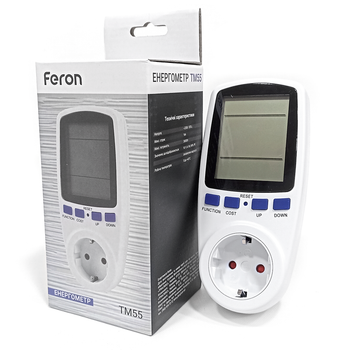 Розетка-энергометр Feron ТМ55 16A max 3680W (ваттметр, вольтметр) портативный счетчик электроэнергии TM55