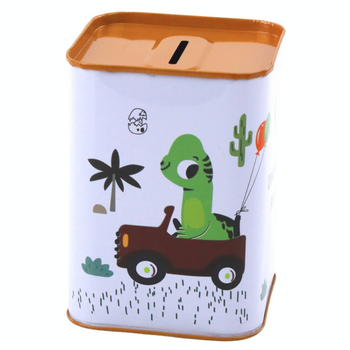 Скарбничка LEAN Toys металева Динозавр у машині 11 x 8 см біла (5905991044413)