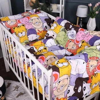 Комплект постільної білизни у ліжечко дитячий Mirson 110x140 см Kids Time 17-0674 Rainbow Zoo Бязь (2200010186130)