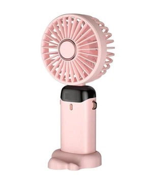 Портативний міні вентилятор ручний Mini Fan 3276 з дисплеєм та підставкою для телефону на 5 швидкостей Рожевий