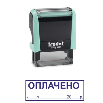 Штамп ОПЛАЧЕНО с местом для даты на автоматической оснастке Trodat 4911 размером 38х14 мм Пастель зелёный (в рамке)