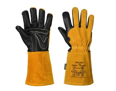 Рукавички зварювальника MIG/TIG - Curved, WELDPROTOP, (0700005040) з підкладкою з флісу, посилені, розмір11, зшиті кевлар. ниткою, 35см