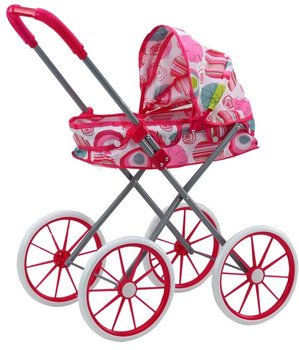 Wózek dla lalek LEAN Toys duże koła składany wzory różowe 17742 (5905991005926)
