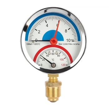 Термоманометр 0-120°C, 0-10 бар, Ø80, нижнє підкл. клапан 1/2", SD17210