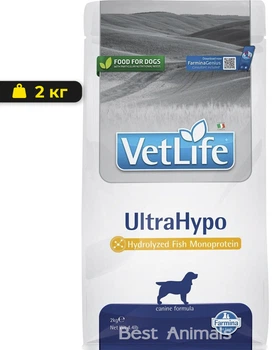Ветеринарна дієта для собак Farmina Фарміна Vet Life UltraHypo сухий корм для собак при харчовій алергії 2 кг (8010276025296)