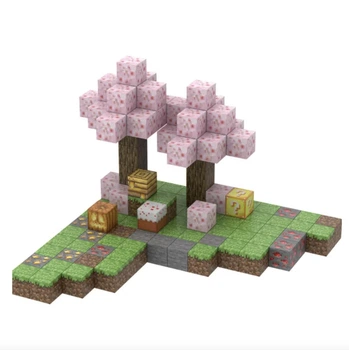 Магнитный конструктор My Planet Цветущие сакуры 128шт в стиле Minecraft , Детский конструктор с игры Майнкрафт на магнитах