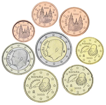 Набор монет Испания набор из 8 монет евро 2025 UNC 1, 2, 5, 10, 20, 50 евроцентов, 1, 2 евро