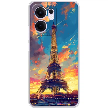 Силиконовый Чехол с Картинкой для OPPO Reno 13 FS Принт (Париж, Эйфелева Башня) (65570-ysm038)