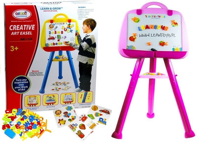 Дошка магнітна на ніжках LEAN Toys Рожева, з маркером та магнітами, коробки і полиця (5905515350549)