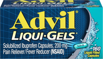 Advil liquid gel, знеболювальне, 200 мг 160 капсул в коробці