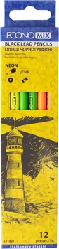 Набір чорнографітних олівців Economix Neon HB загострених з гумкою 12 шт (E11329)