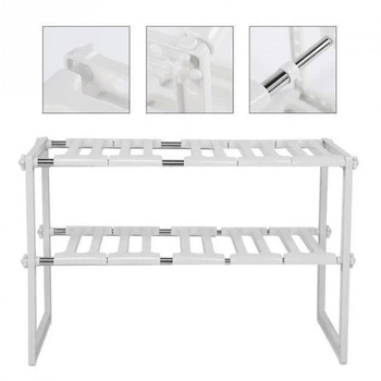 Регульована розсувна кухонна полиця-органайзер Kitchen Rack 38–70 см, 2 яруси, біла