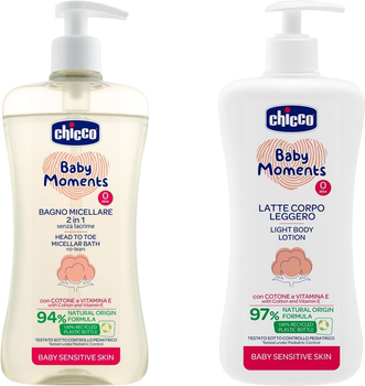 Набор для тела и волос Chicco Baby Moments Шампунь-гель 500 мл + Лосьон для чувствительной кожи 500 мл (8058664129324/8058664129348)