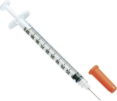 Шприц інсуліновий з інтегрованою (нез'ємною)голкою MedPlast, 1 мл U-100 29G 0.33 х 12.7 (100штук)