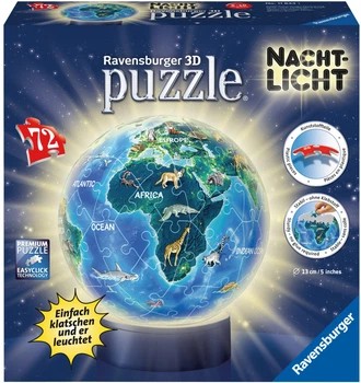 Пазл 3D Ravensburger Night Light Земля в ночи 72 элемента 118441 (4005556118441)