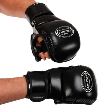 Перчатки для смешанных единоборств кожаные тренировочные крабы MMA Zelart 3495 размер S Black