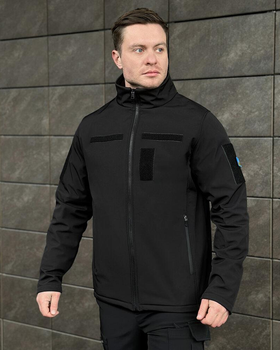 Куртка Pobedov Shadow SoftShell + ПОДАРУНОК прапор України чорна розмір 2XL