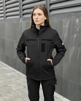 Жіноча Куртка Pobedov Shadow Soft Shell на мікрофлісі + ПОДАРОК ​​шеврон чорна розмір 2XL