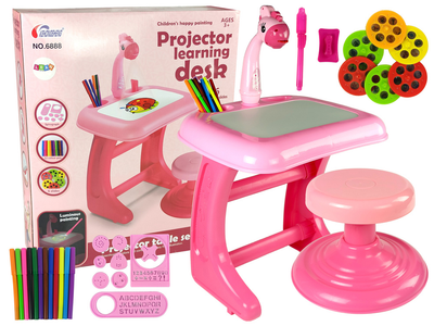 Stolik do rysowania z projektorem LEAN Toys Różowy z krzesełkiem, obrazkami i pisakami (5904204755238)