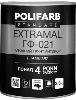 Алкідний антикорозійний ґрунт Polifarb ExtraMal ГФ-021 0.9 кг Сірий (4823046114014)