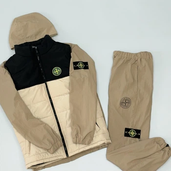 Мужской спортивный костюм 3в1 сет +жилетка Stone Island XL коричневый (0109)