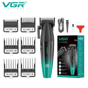 Аккумуляторная машинка для стрижки (clipper) VGR V-003 GREEN, 6 насадок, TURBO режим 9000 RPM, керамическое лезвие, LED display