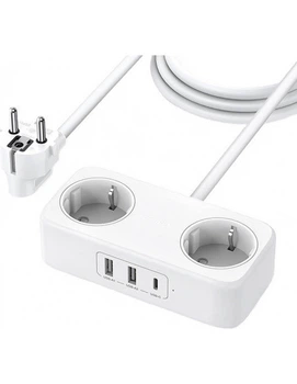 Сетевое зарядное устройство UGREEN CD280 GaN DigiNest Life 2*USB-A+1*USB-C 30W 1.8m EU white(50683)