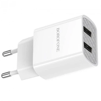 Сетевое зарядное устройство Borofone BA53A Powerway dual port charger 2.1A Зарядка с кабелем lightning White