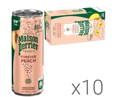 Упаковка минеральной воды со вкусом Персика без сахара Maison Perrier Forever Peach ж/б 10 шт. х 0,25 л