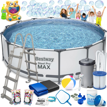 Basen stelażowy Bestway Steel Pro Max 457 x 122 cm 18 w 1 z maszynką do baniek 56438 (5903890614898)