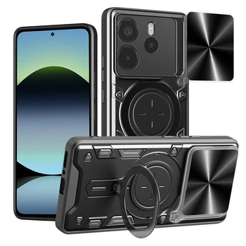 Чехол Magnetic Shield для Xiaomi Redmi Note 14 4G EU Version бампер противоударный с подставкой кольцом Black