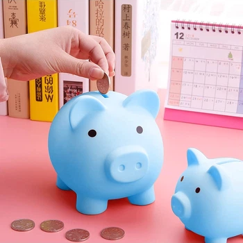 Копилка свинка синяя (пластиковая) Piggly bank