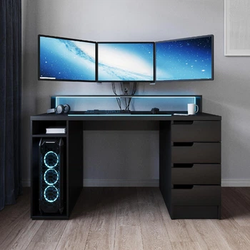 Стол компьютерный игровой Майнкрафт Upgrade с подсветкой RGB Черный L=1600мм (арт.SKRZ1000-144)