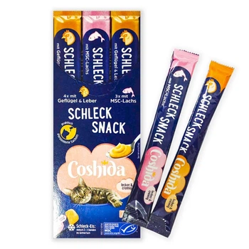 Набір рідких ласощів Coshida Creamy Snack - для котів, з птахом й лівером та лососем (7 стіків по 15 г) (20399535)
