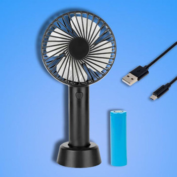 Акумуляторний вентилятор з підставкою від USB портативний ручний настільний, Чорний