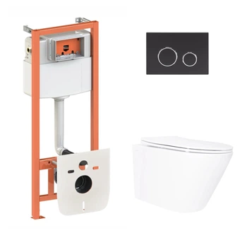 Подвесной унитаз Swan Ultra Quiet 520×360×320 + комплект инсталляции Nest 4 в 1 (круглая клавиша Matt Black)