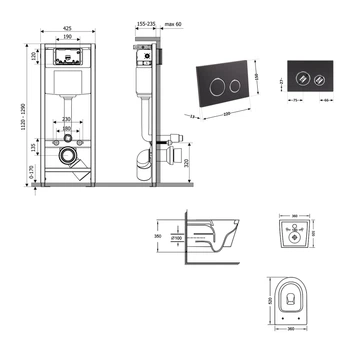 Готове рішення Qtap для ванної кімнати: підвісний унітаз Jay Ultra Quiet 520x360x320 + комплект інсталяції Nest 4 в 1 (кругла клавіша Matt Black)