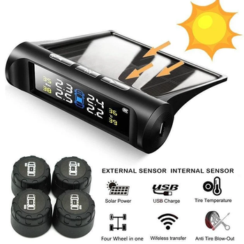 Система контроля давления в шинах TPMS+SOLAR 4 внешние датчики монитор аккумуляторная USB солнечная панель