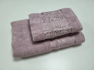 Набор 2 махровых полотенца для ванной VIP COTTON ROWAN 70*140см + 50*90см, слива